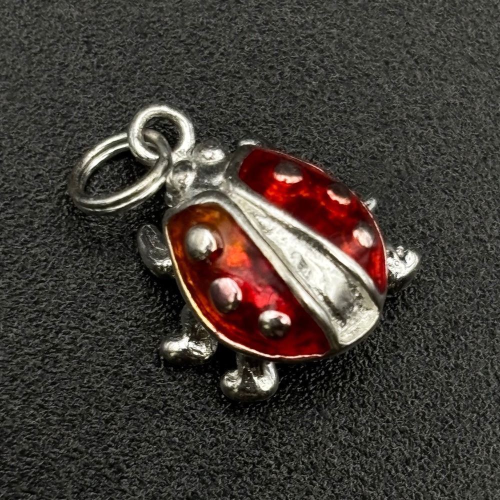 Sterling Silver Ladybug Charm Pendant Red Enamel Thailand